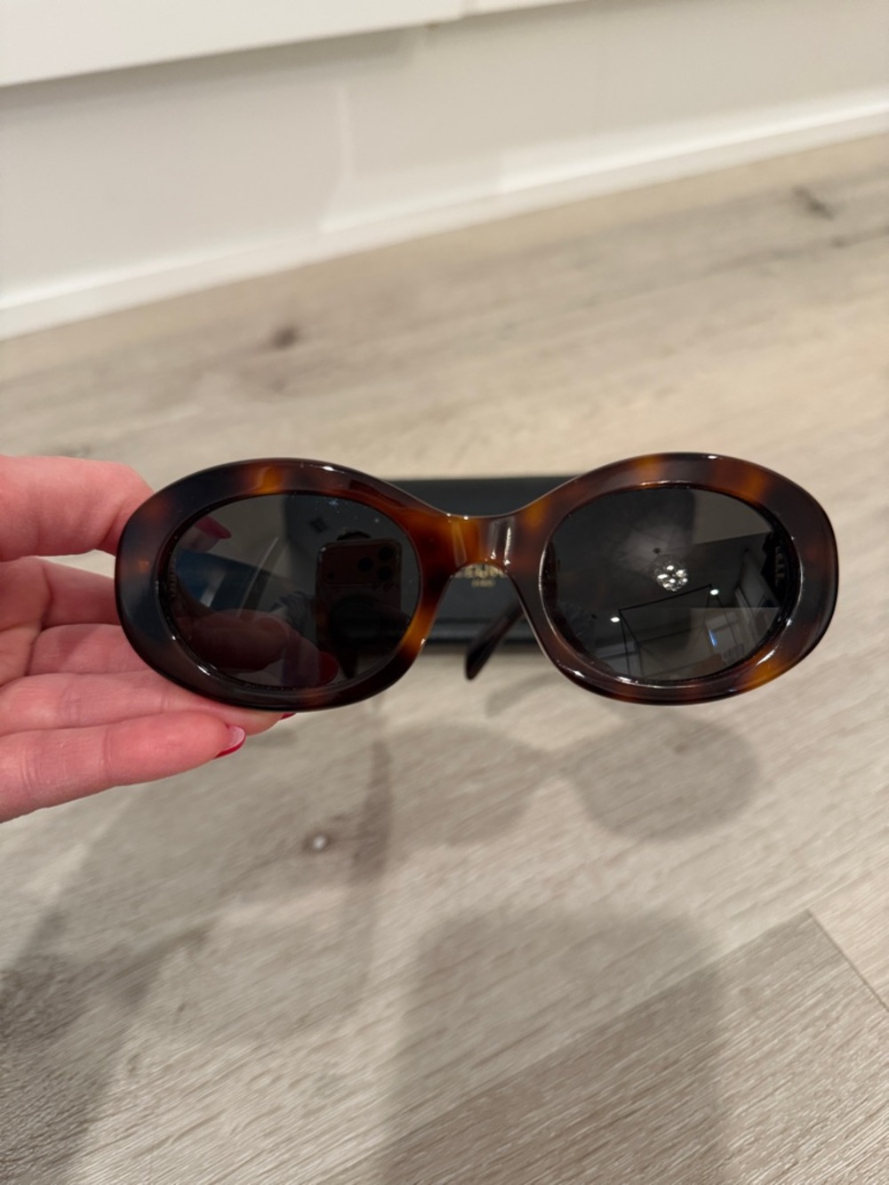Celine Triomphe Oval Tortoiseshell Sunglasses with Gold Emblem